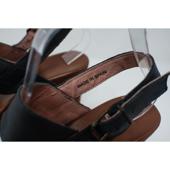 MUSSE & CLOUD 40 US9 Leiza Black Leather Sandals Wood Heel & Platform SPAIN - Picture 2 of 14